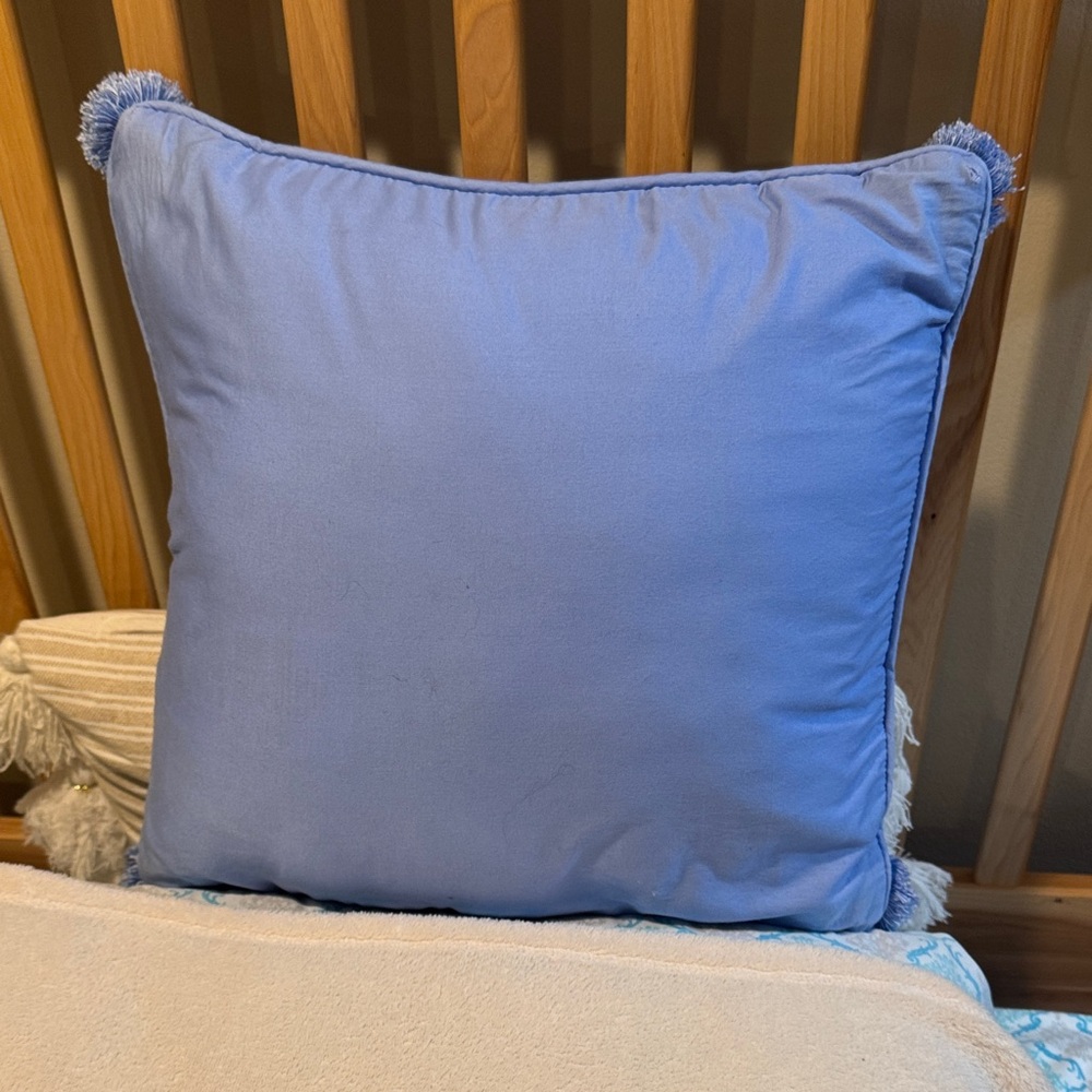 Pottery Barn Kids Blue and Light Blue Pom-Pom Pillows - Picture 5 of 7